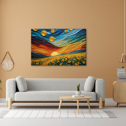 Leinwandbild Sonnenpoesie in Wellen aus Farbe und Licht gewebt. - deyoli