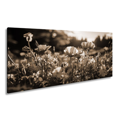 Leinwandbild Sonnenstrahlen fluten ein Meer aus leuchtenden Blüten. - deyoli