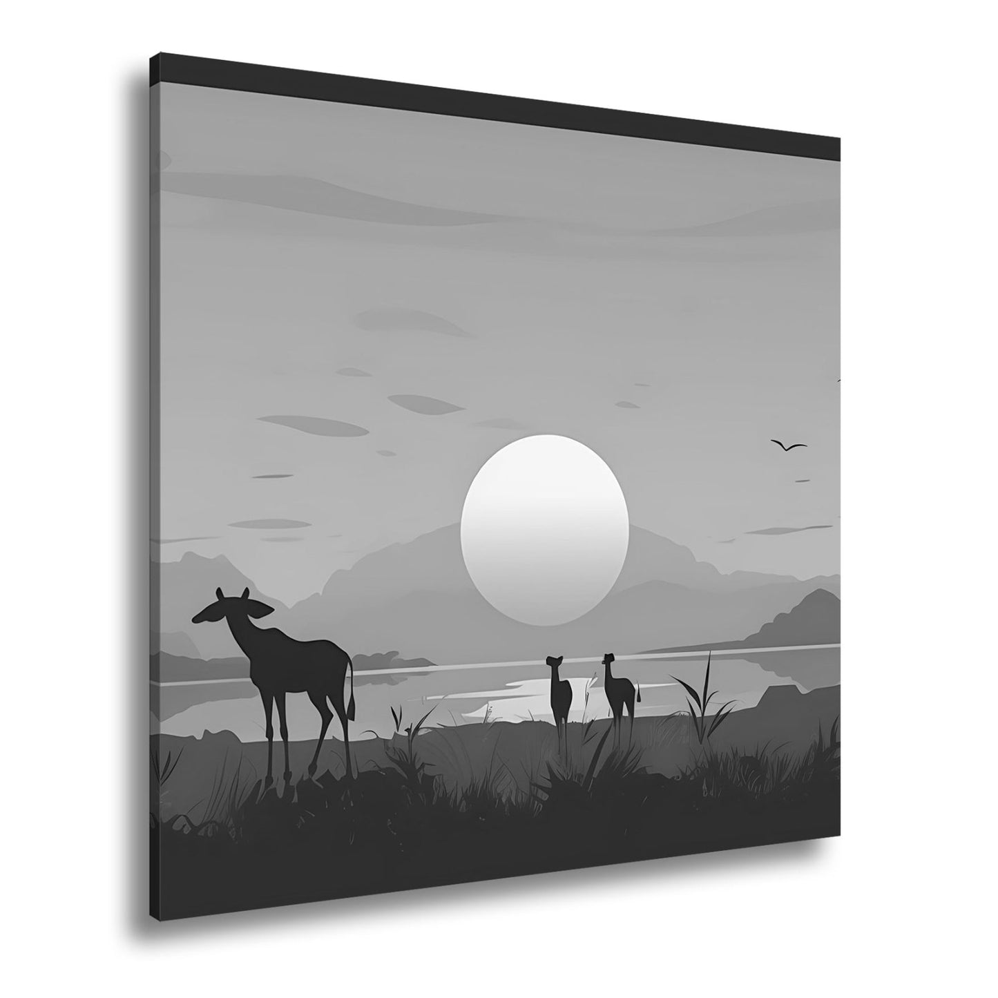 Leinwandbild Sonnenuntergang küsst die Savanne in goldene Ruhe. - deyoli