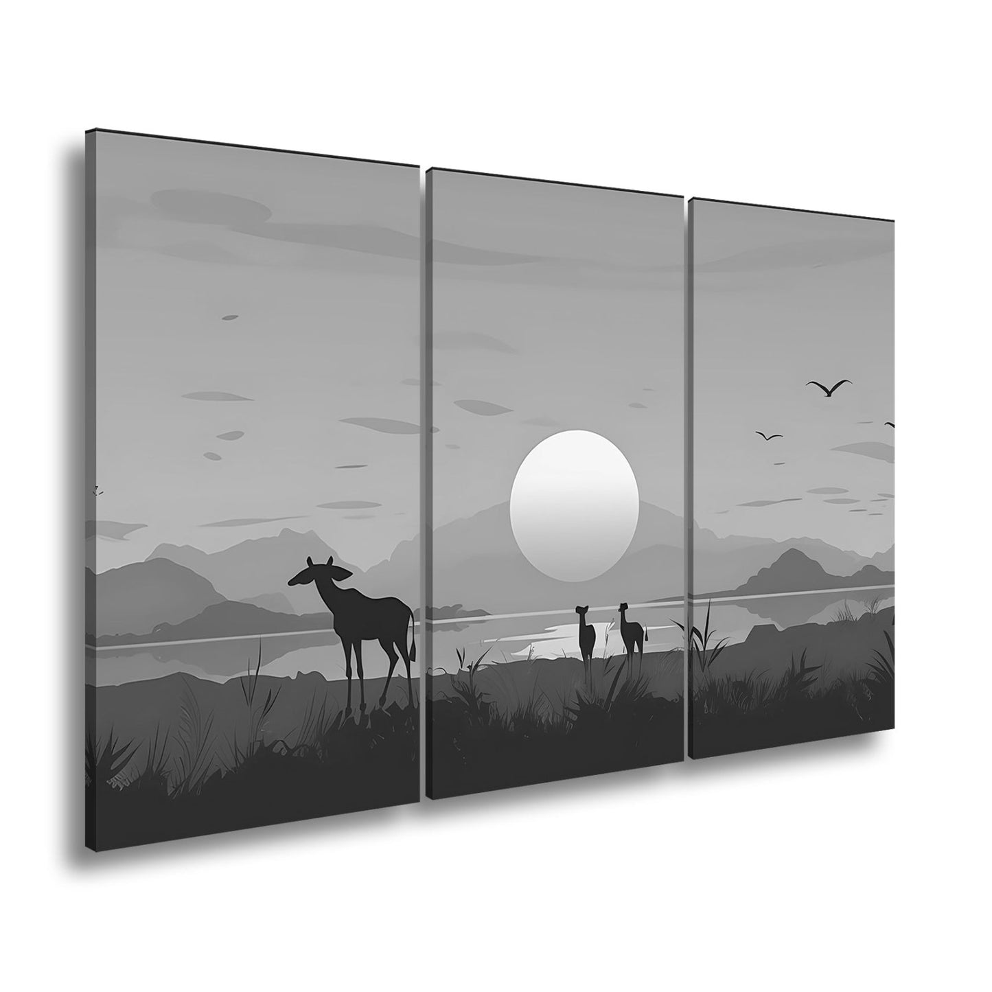 Leinwandbild Sonnenuntergang küsst die Savanne in goldene Ruhe. - deyoli