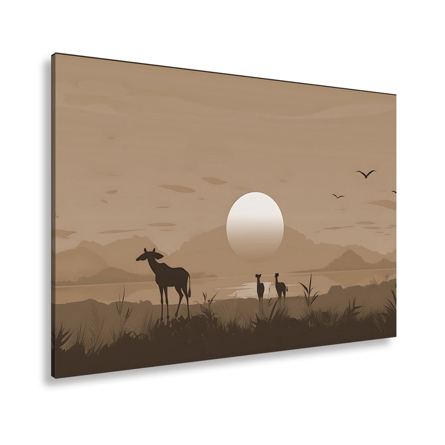 Leinwandbild Sonnenuntergang küsst die Savanne in goldene Ruhe. - deyoli