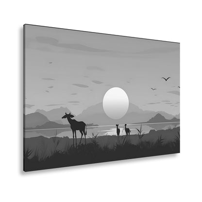 Leinwandbild Sonnenuntergang küsst die Savanne in goldene Ruhe. - deyoli