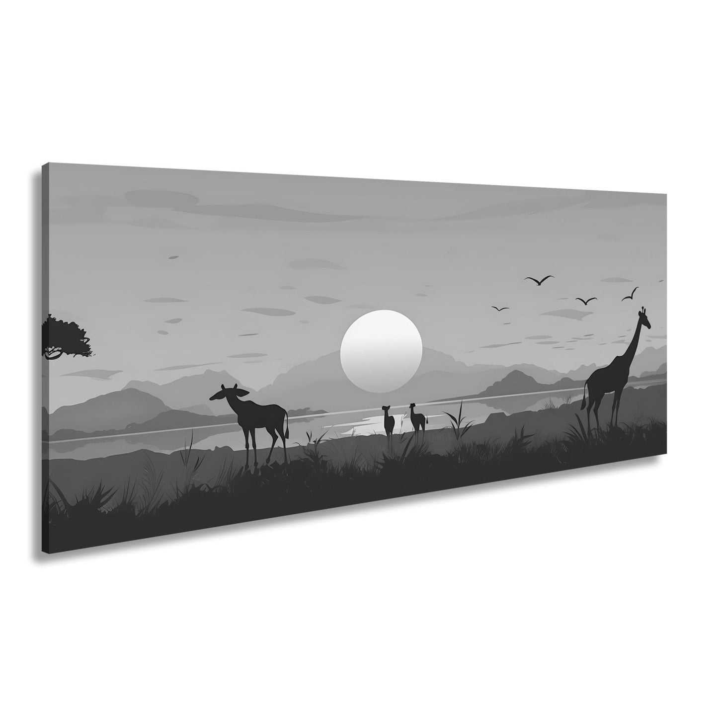 Leinwandbild Sonnenuntergang küsst die Savanne in goldene Ruhe. - deyoli