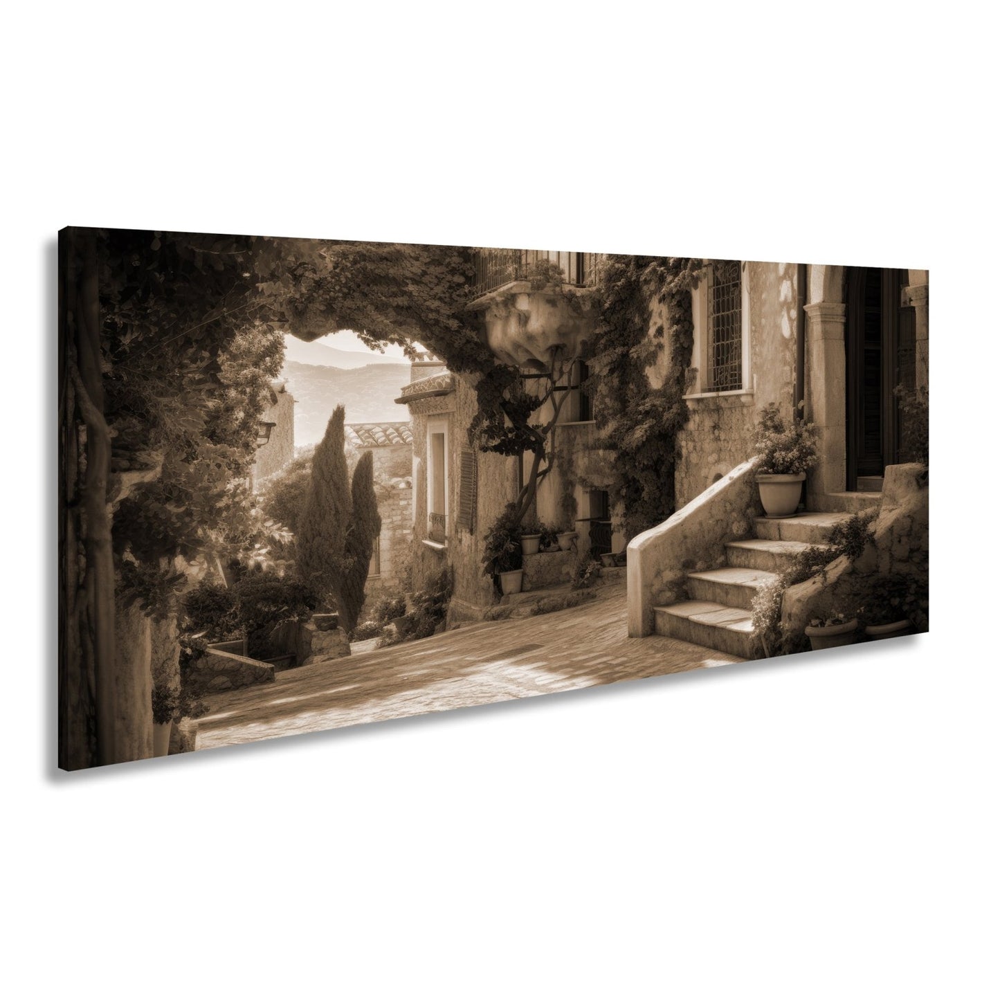 Leinwandbild Sonnenverwobene Gasse voller mediterraner Ruhe - deyoli