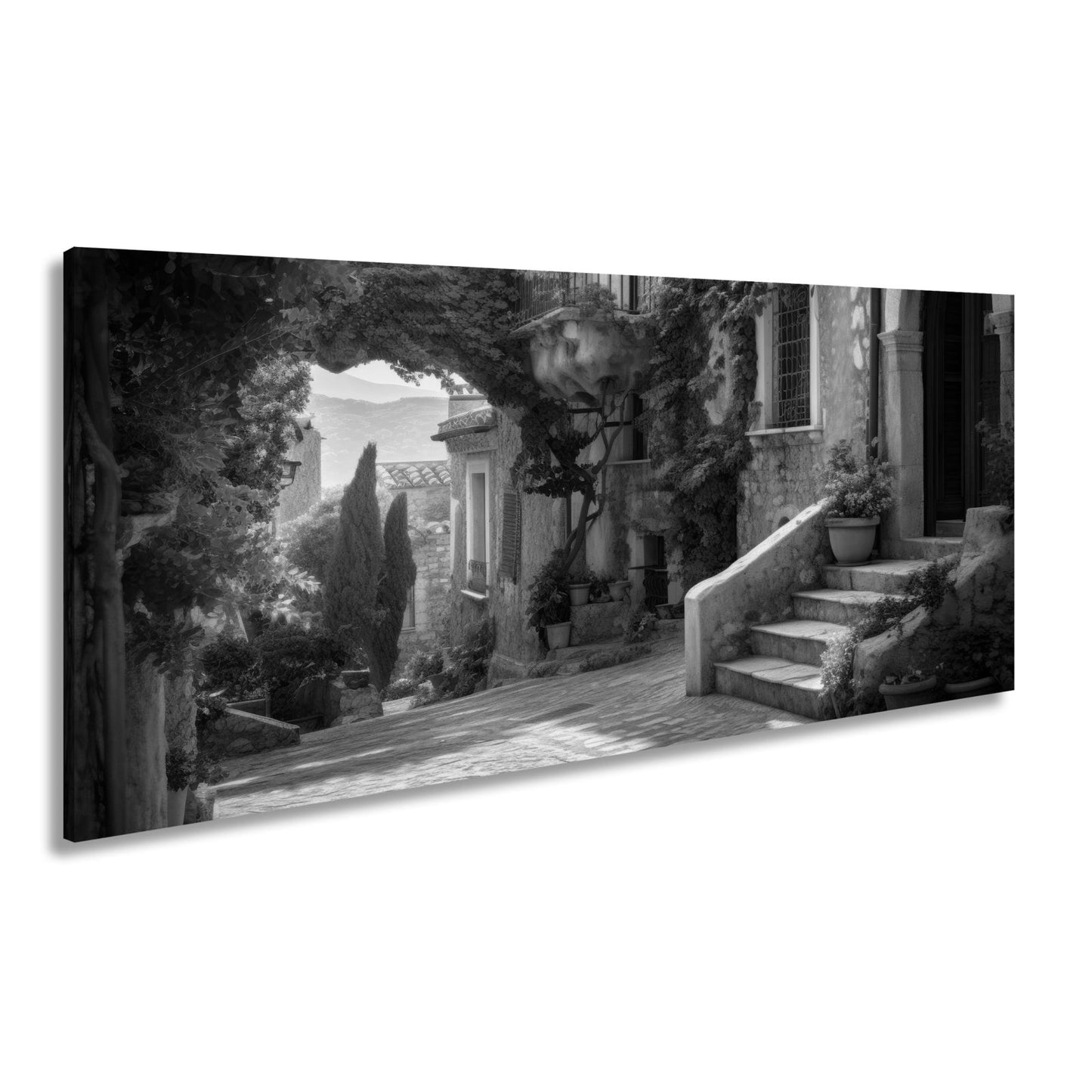 Leinwandbild Sonnenverwobene Gasse voller mediterraner Ruhe - deyoli