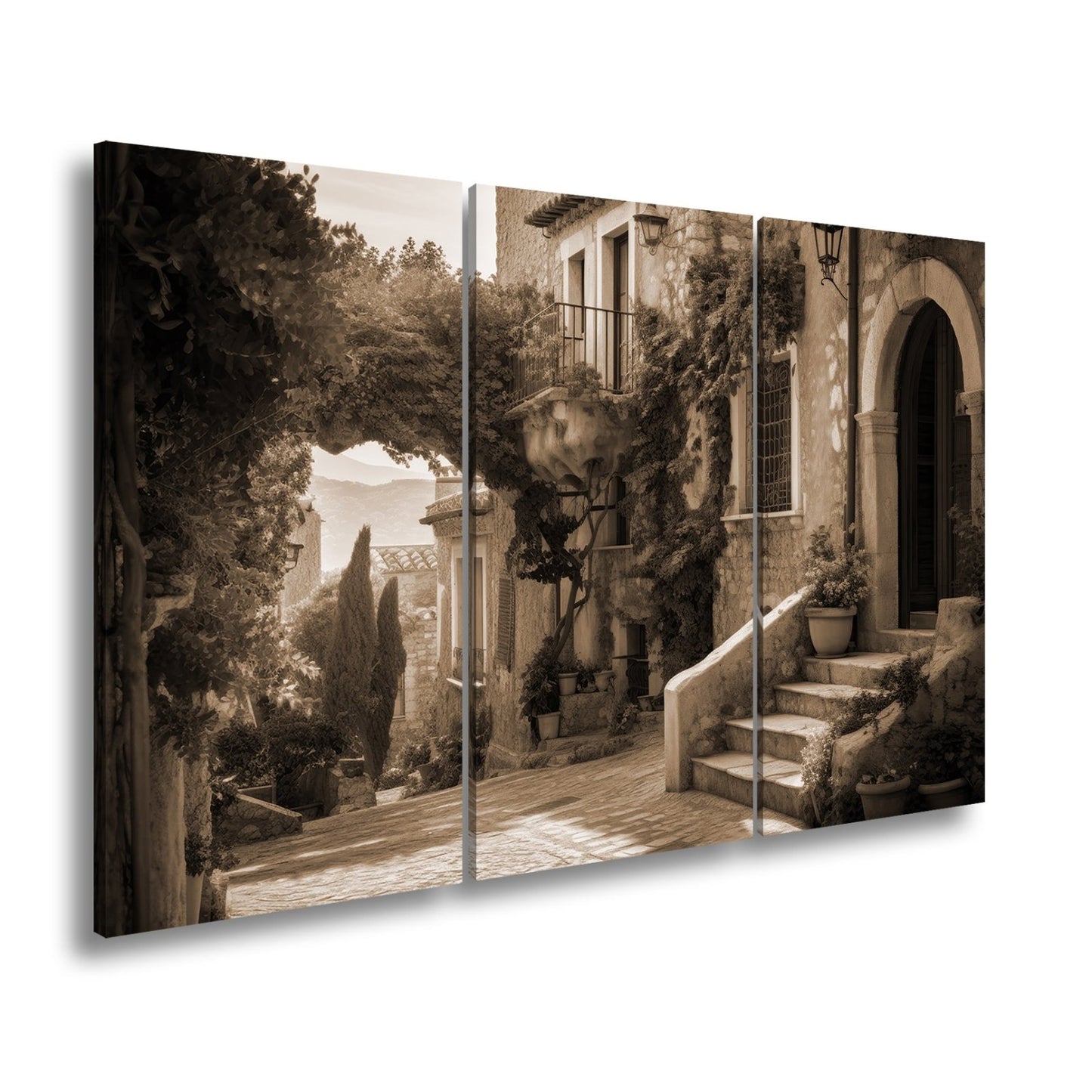 Leinwandbild Sonnenverwobene Gasse voller mediterraner Ruhe - deyoli