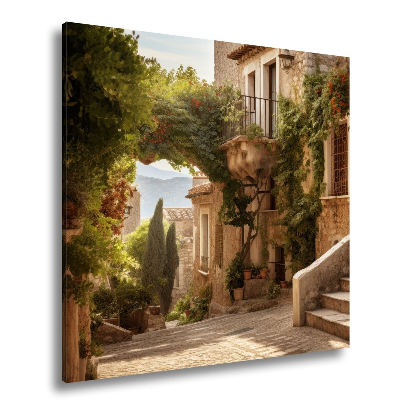 Leinwandbild Sonnenverwobene Gasse voller mediterraner Ruhe - deyoli
