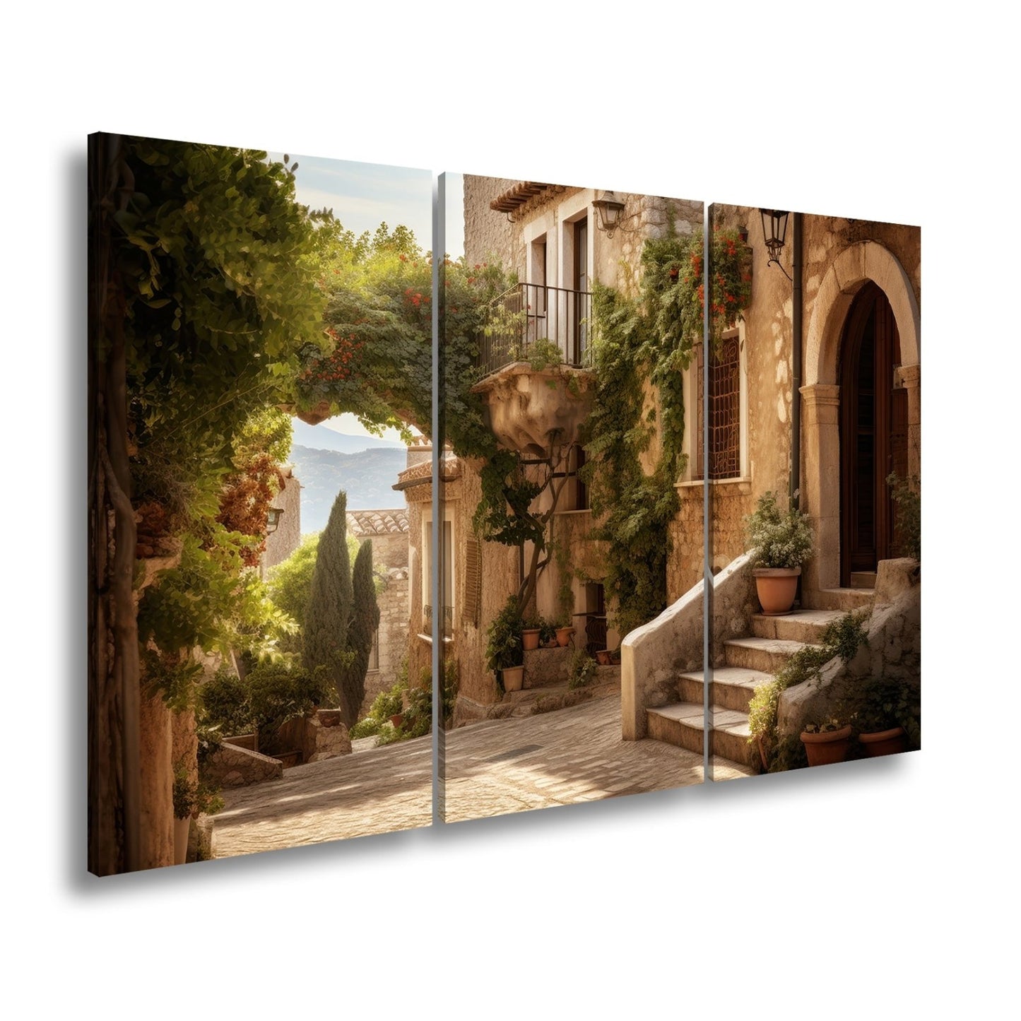 Leinwandbild Sonnenverwobene Gasse voller mediterraner Ruhe - deyoli