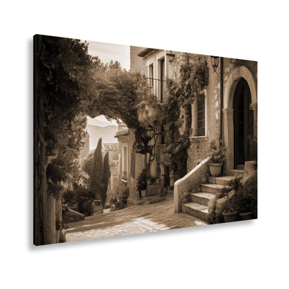 Leinwandbild Sonnenverwobene Gasse voller mediterraner Ruhe - deyoli