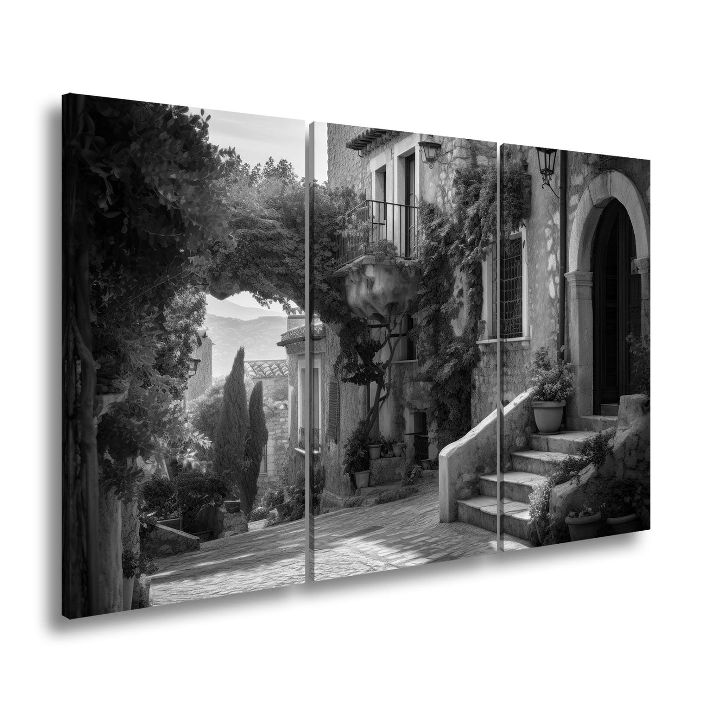 Leinwandbild Sonnenverwobene Gasse voller mediterraner Ruhe - deyoli