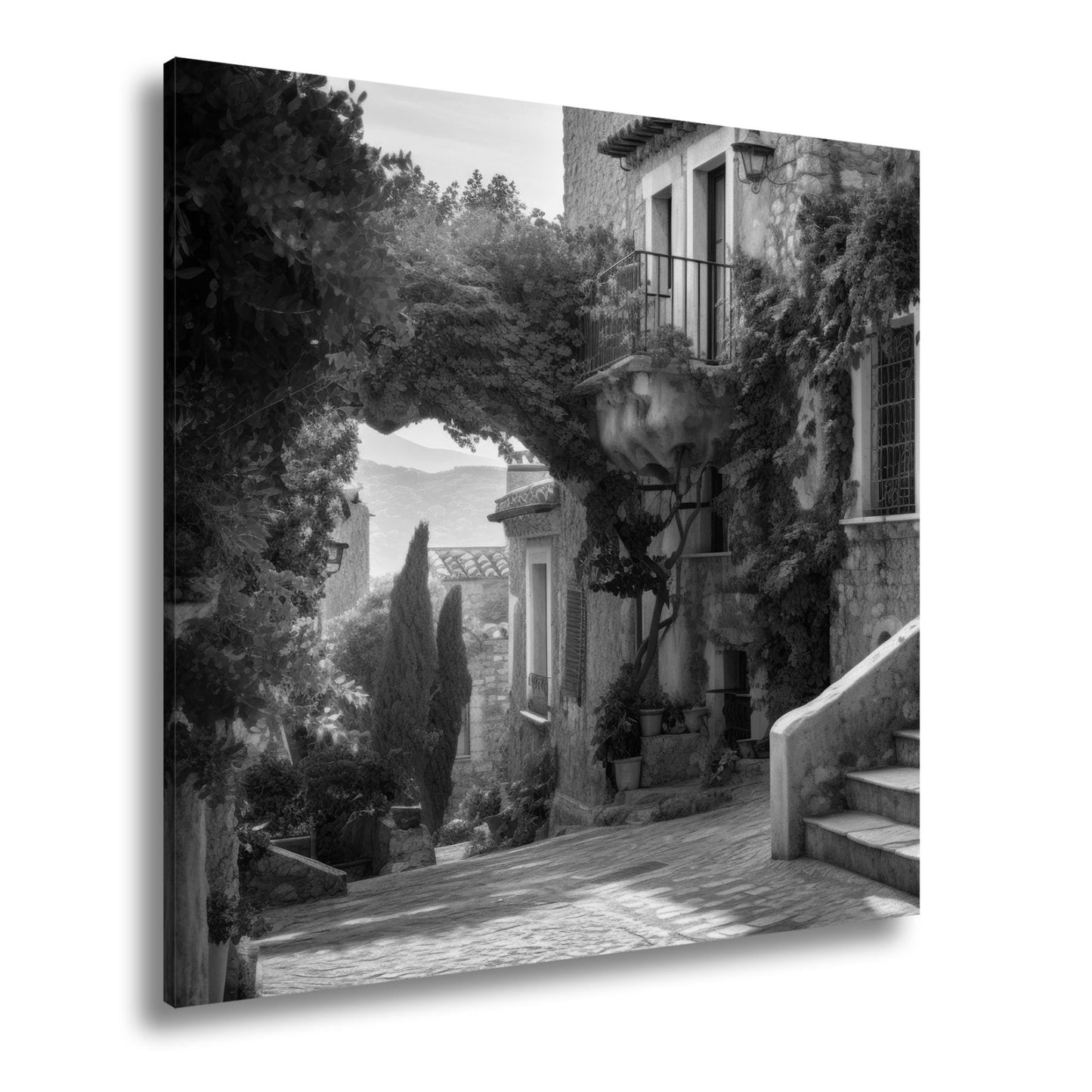 Leinwandbild Sonnenverwobene Gasse voller mediterraner Ruhe - deyoli