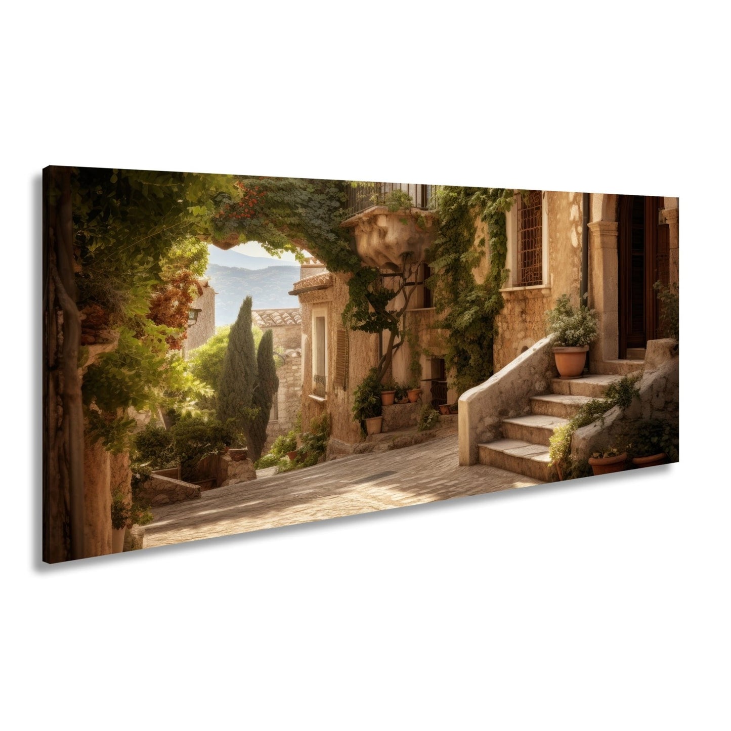 Leinwandbild Sonnenverwobene Gasse voller mediterraner Ruhe - deyoli