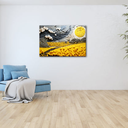 Leinwandbild Sonnenwirbel Blumenfeld – Abstrakte Bewegung XXL Canvas - deyoli