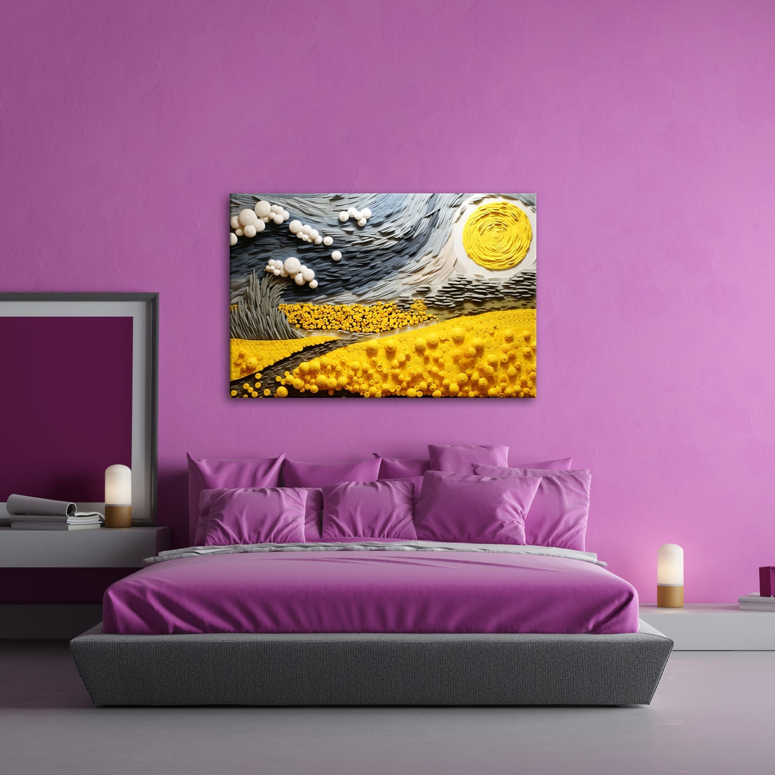 Leinwandbild Sonnenwirbel Blumenfeld – Abstrakte Bewegung XXL Canvas - deyoli