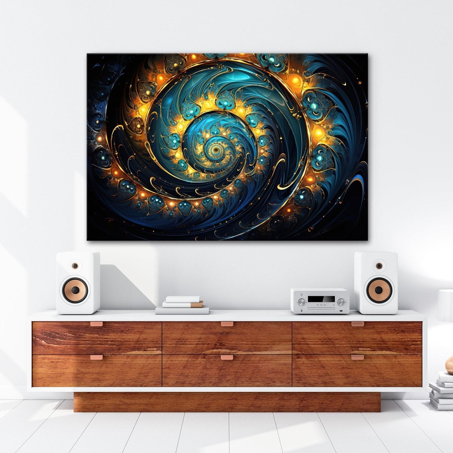 Leinwandbild Spirale XXL – Gold - türkis voller kosmischer Energie - deyoli