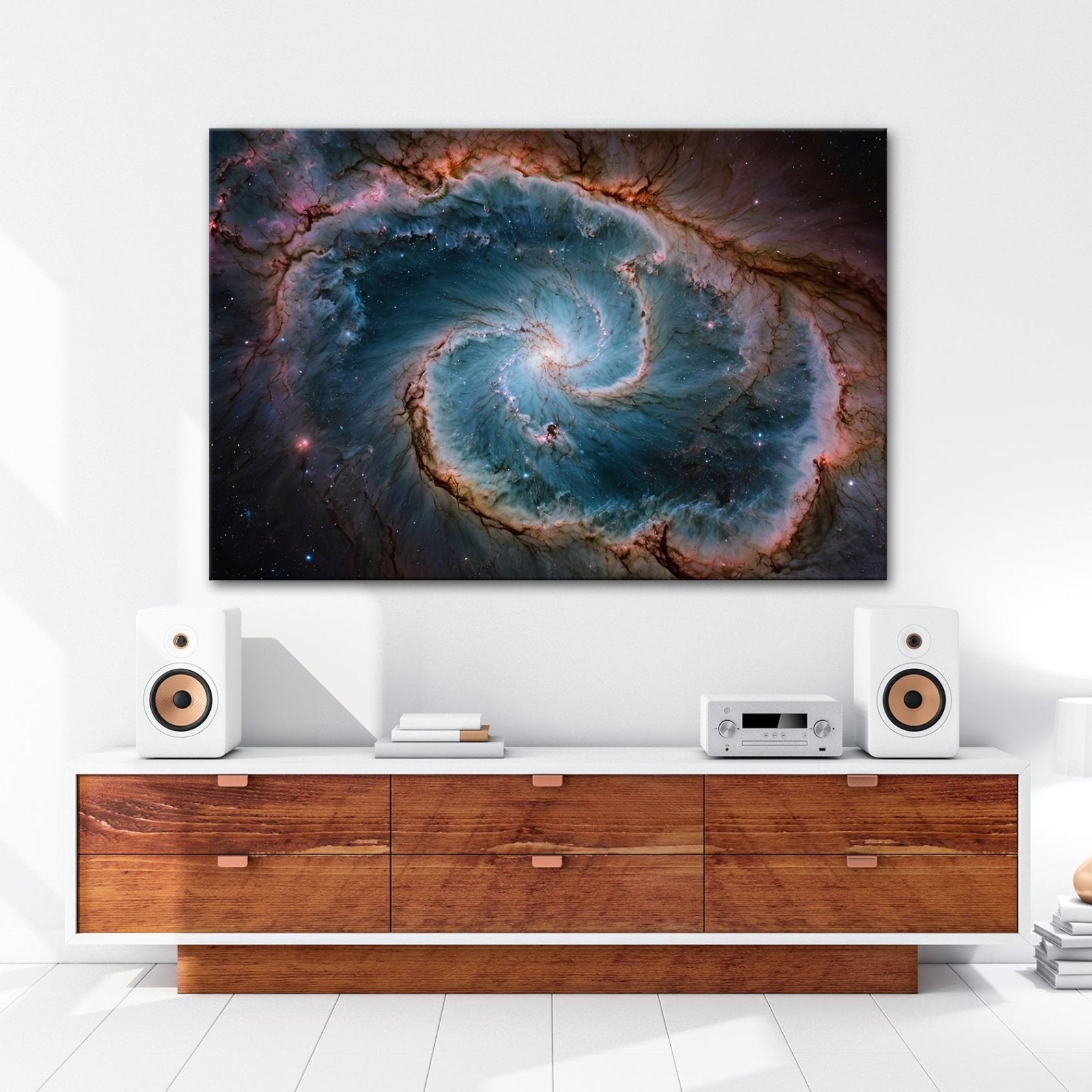 Leinwandbild Spiralförmige Galaxie – Tiefes Blau mit leuchtenden Adern XXL - deyoli