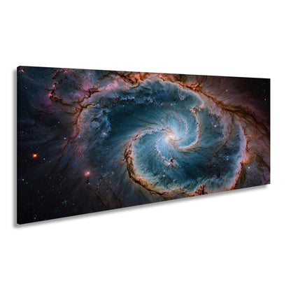 Leinwandbild Spiralförmige Galaxie – Tiefes Blau mit leuchtenden Adern XXL - deyoli