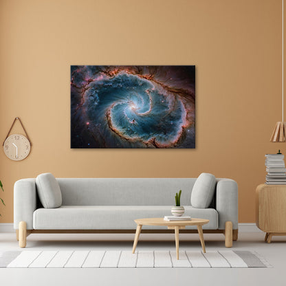 Leinwandbild Spiralförmige Galaxie – Tiefes Blau mit leuchtenden Adern XXL - deyoli