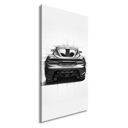Leinwandbild Sportwagen Skizze Rückansicht XXL – Auto Wandbild Kunst - deyoli