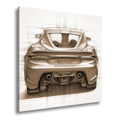 Leinwandbild Sportwagen Skizze Rückansicht XXL – Auto Wandbild Kunst - deyoli
