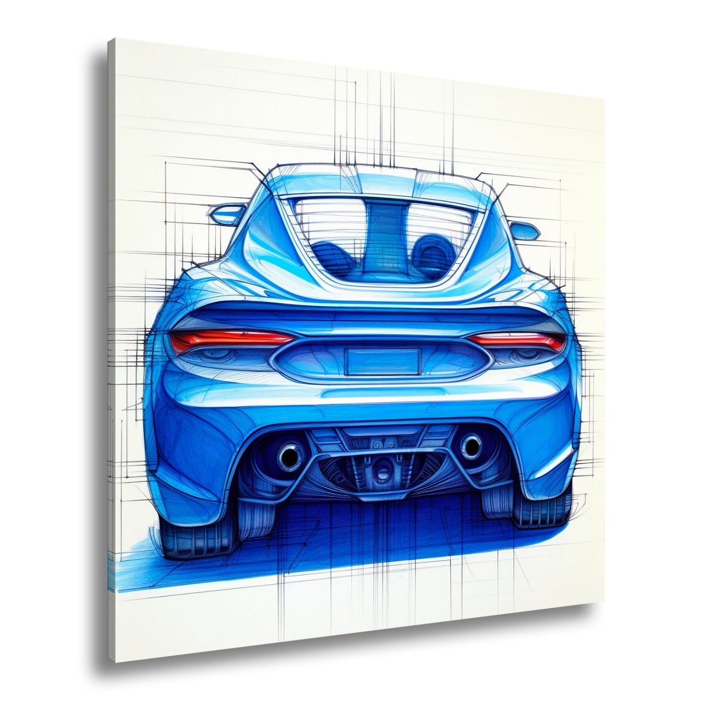 Leinwandbild Sportwagen Skizze Rückansicht XXL – Auto Wandbild Kunst - deyoli