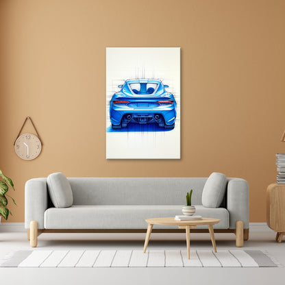 Leinwandbild Sportwagen Skizze Rückansicht XXL – Auto Wandbild Kunst - deyoli