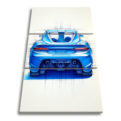 Leinwandbild Sportwagen Skizze Rückansicht XXL – Auto Wandbild Kunst - deyoli