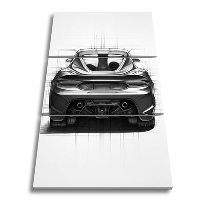 Leinwandbild Sportwagen Skizze Rückansicht XXL – Auto Wandbild Kunst - deyoli