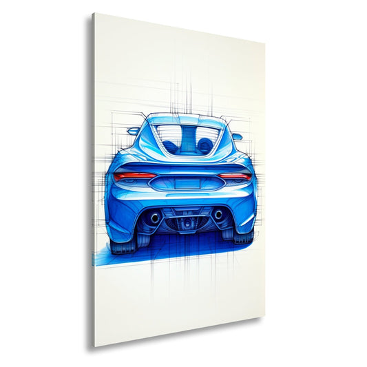 Leinwandbild Sportwagen Skizze Rückansicht XXL – Auto Wandbild Kunst - deyoli