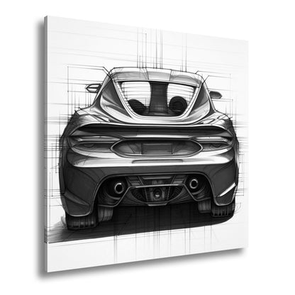 Leinwandbild Sportwagen Skizze Rückansicht XXL – Auto Wandbild Kunst - deyoli