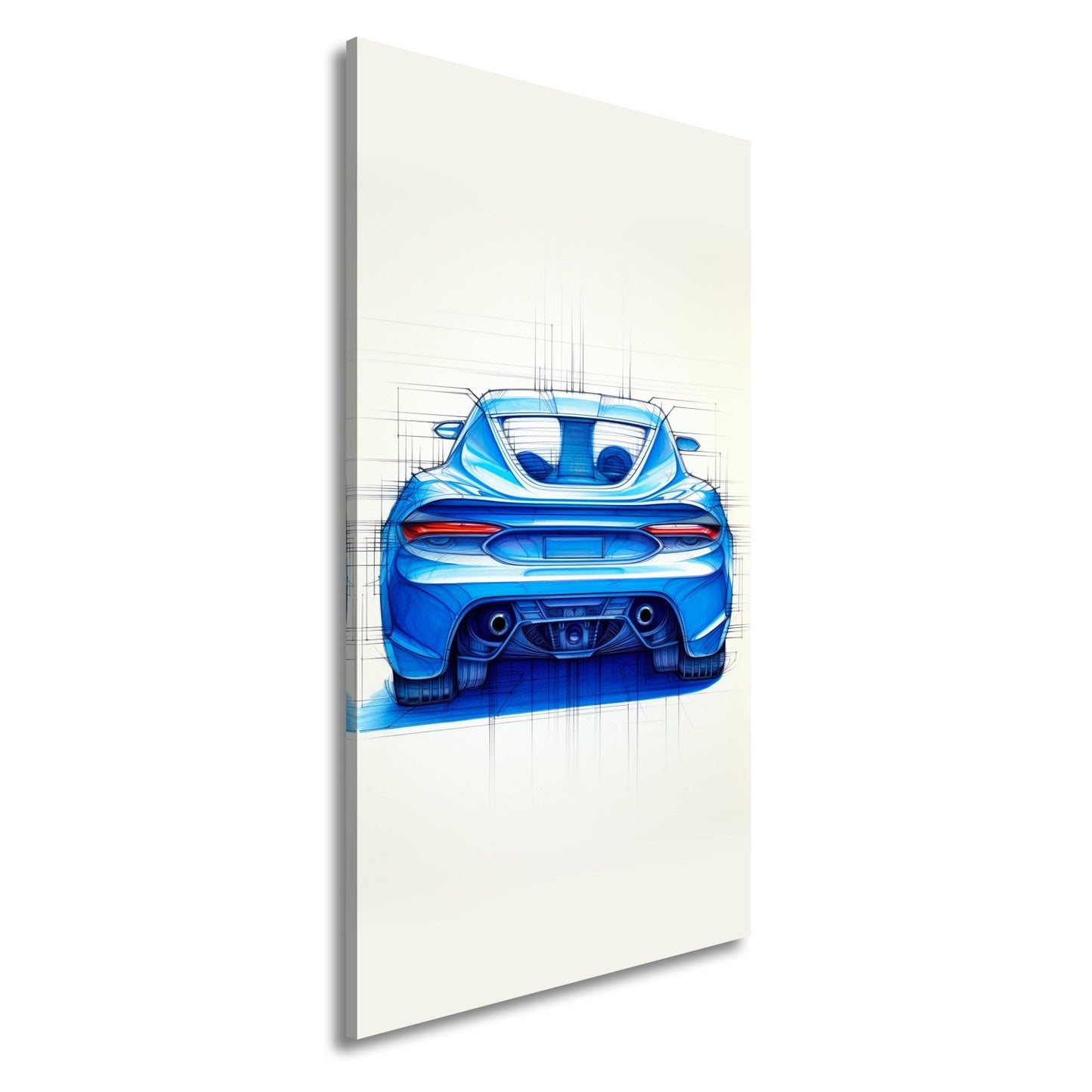 Leinwandbild Sportwagen Skizze Rückansicht XXL – Auto Wandbild Kunst - deyoli