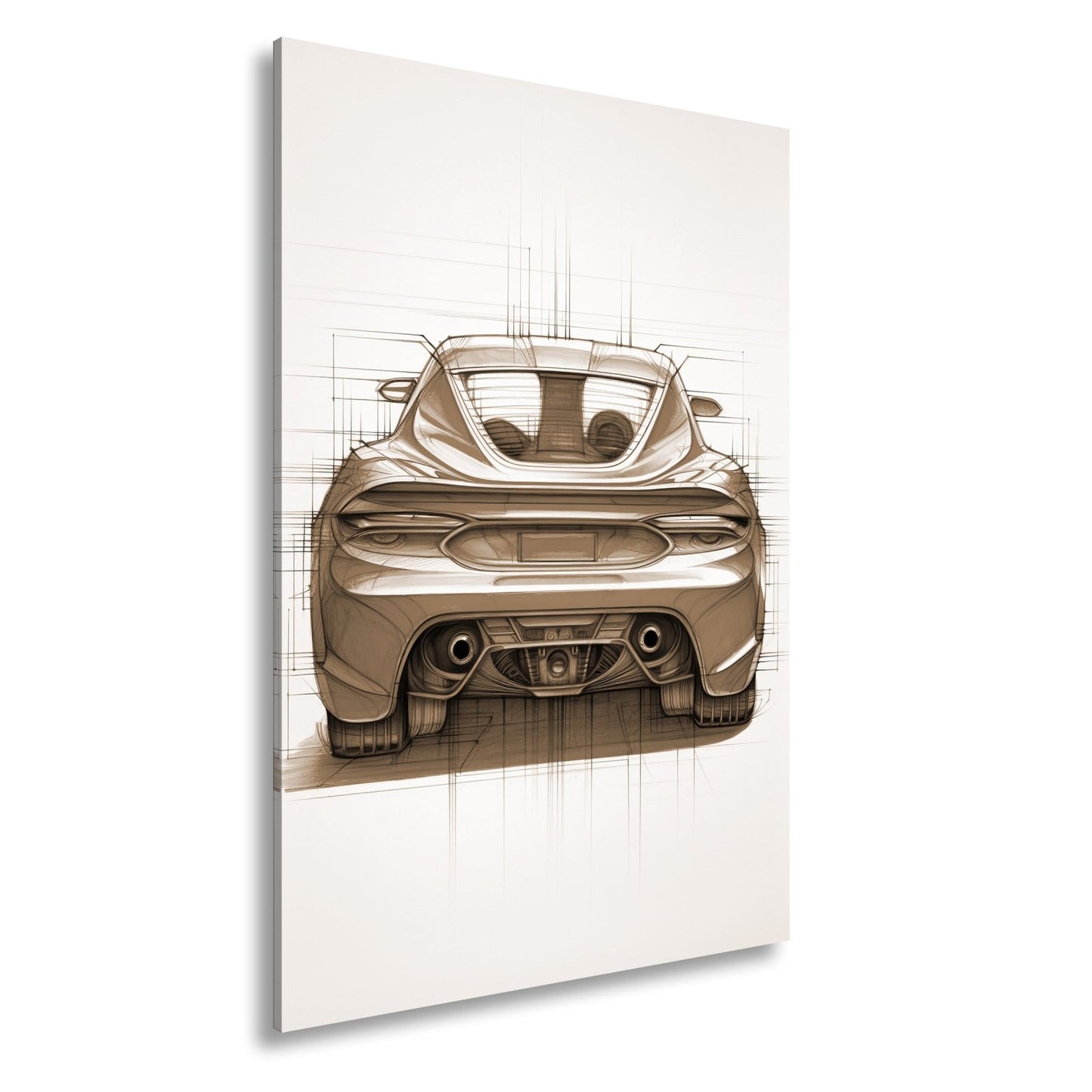 Leinwandbild Sportwagen Skizze Rückansicht XXL – Auto Wandbild Kunst - deyoli