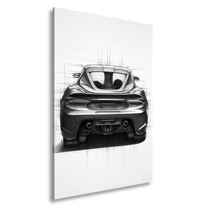 Leinwandbild Sportwagen Skizze Rückansicht XXL – Auto Wandbild Kunst - deyoli
