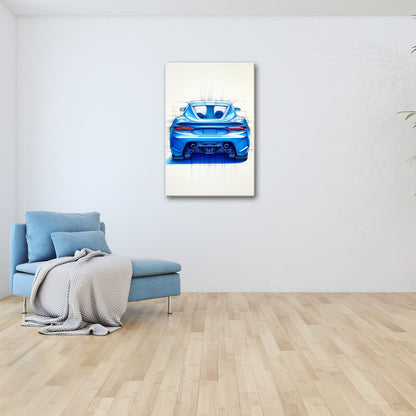 Leinwandbild Sportwagen Skizze Rückansicht XXL – Auto Wandbild Kunst - deyoli