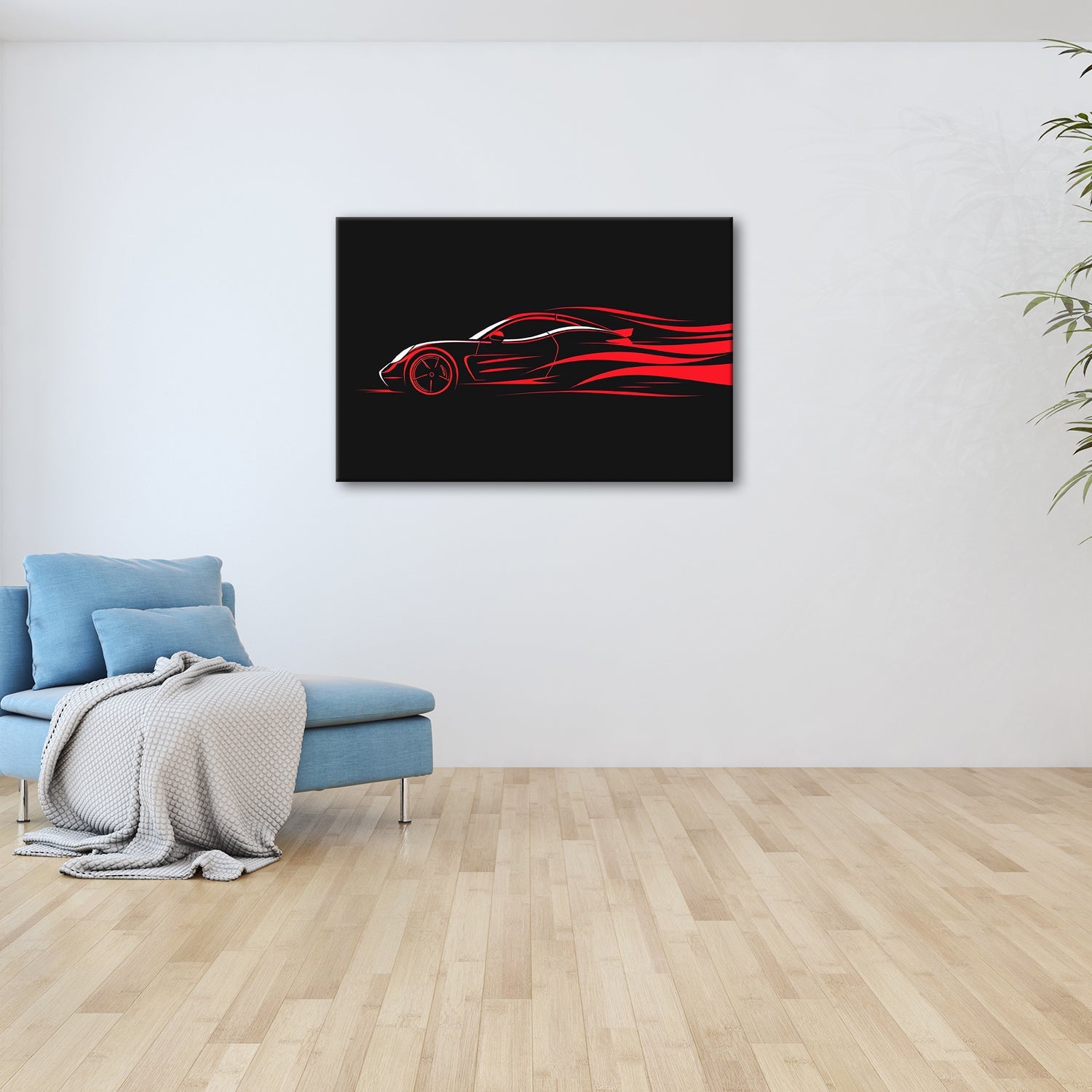 Leinwandbild Sportwagen XXL – Flammendes Profil in dynamischer Silhouette - deyoli