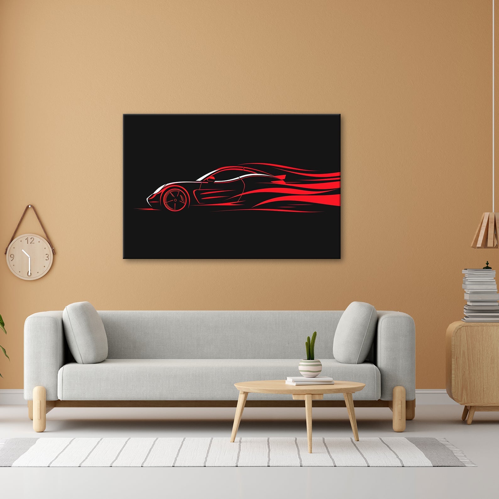 Leinwandbild Sportwagen XXL – Flammendes Profil in dynamischer Silhouette - deyoli