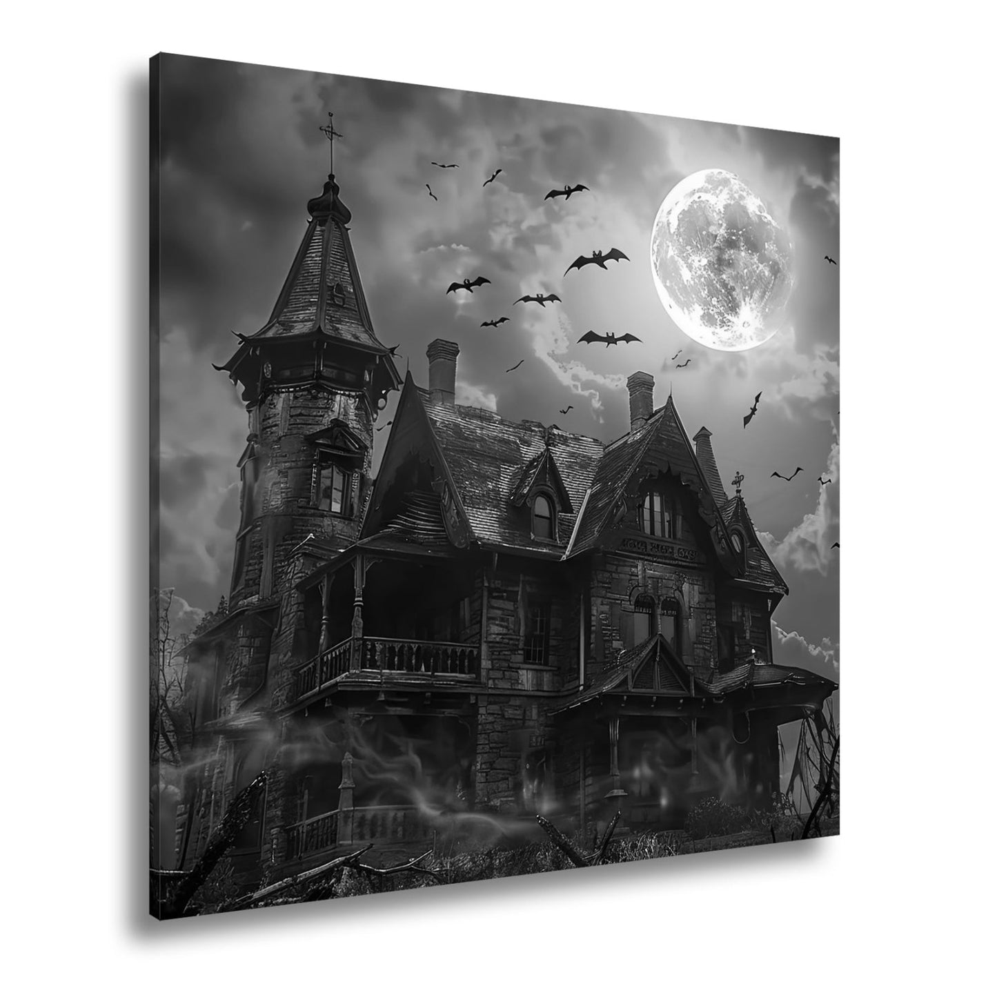 Leinwandbild Spukhaus im Mondschein und flatternden Schatten - deyoli