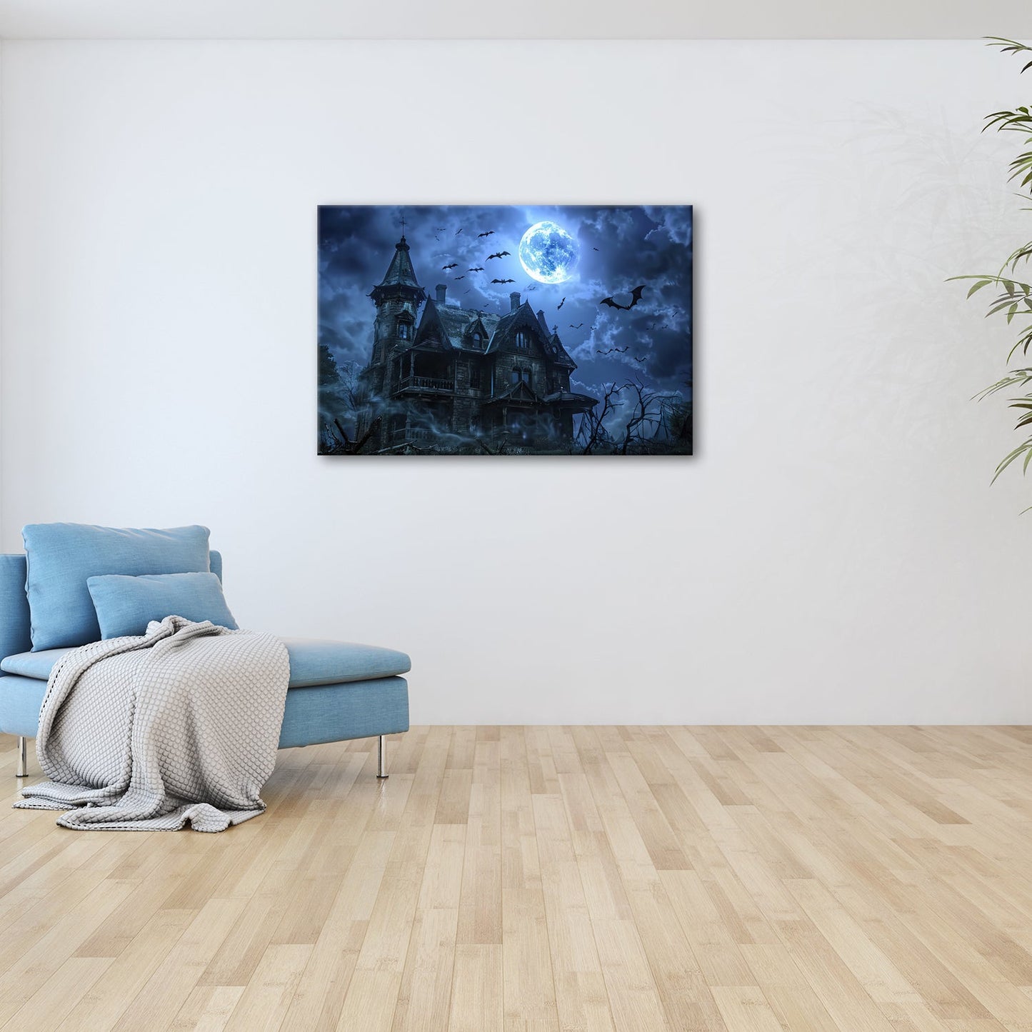 Leinwandbild Spukhaus im Mondschein und flatternden Schatten - deyoli