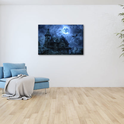 Leinwandbild Spukhaus im Mondschein und flatternden Schatten - deyoli