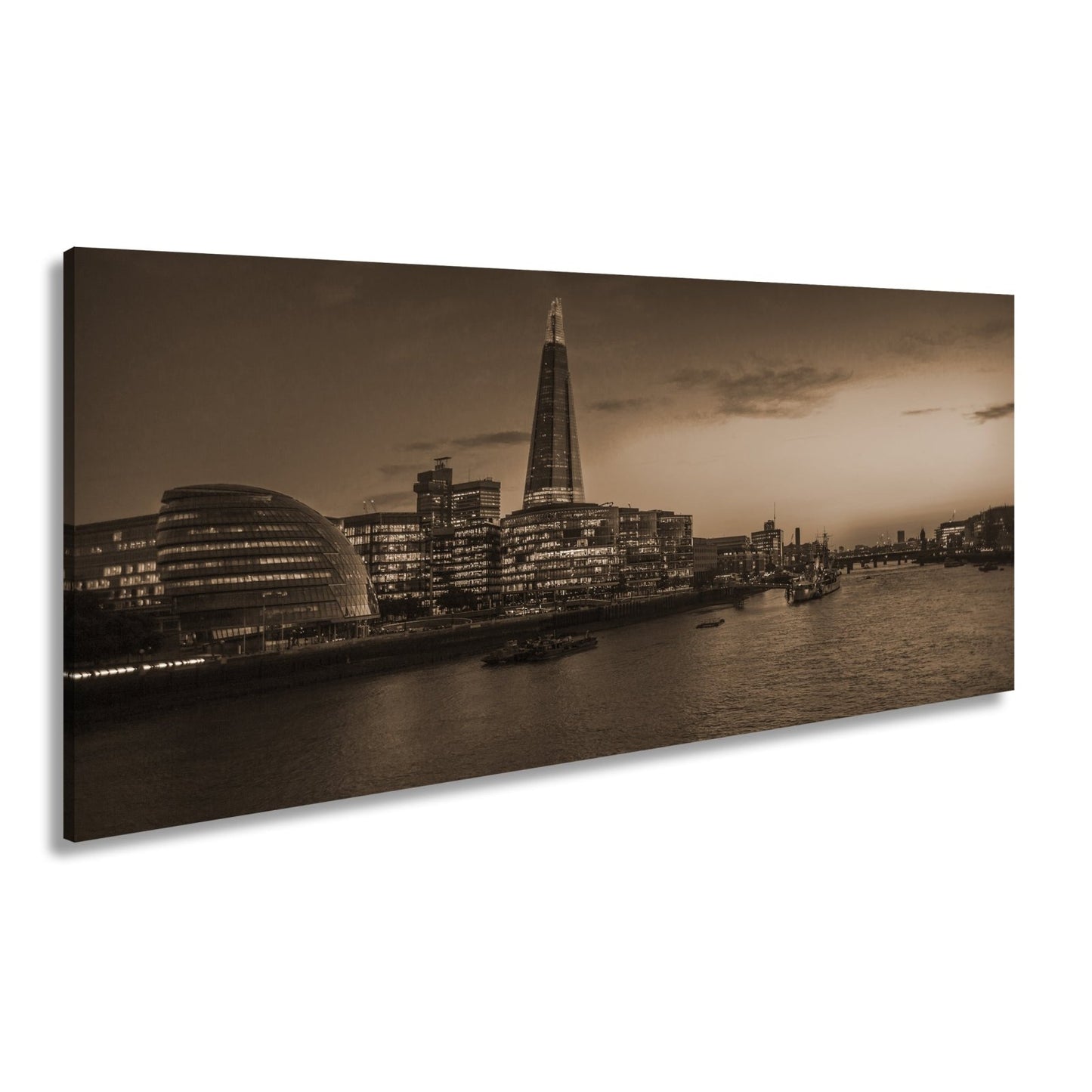 Leinwandbild Stadtlichter am Fluss – London erwacht in der Dämmerung. - deyoli