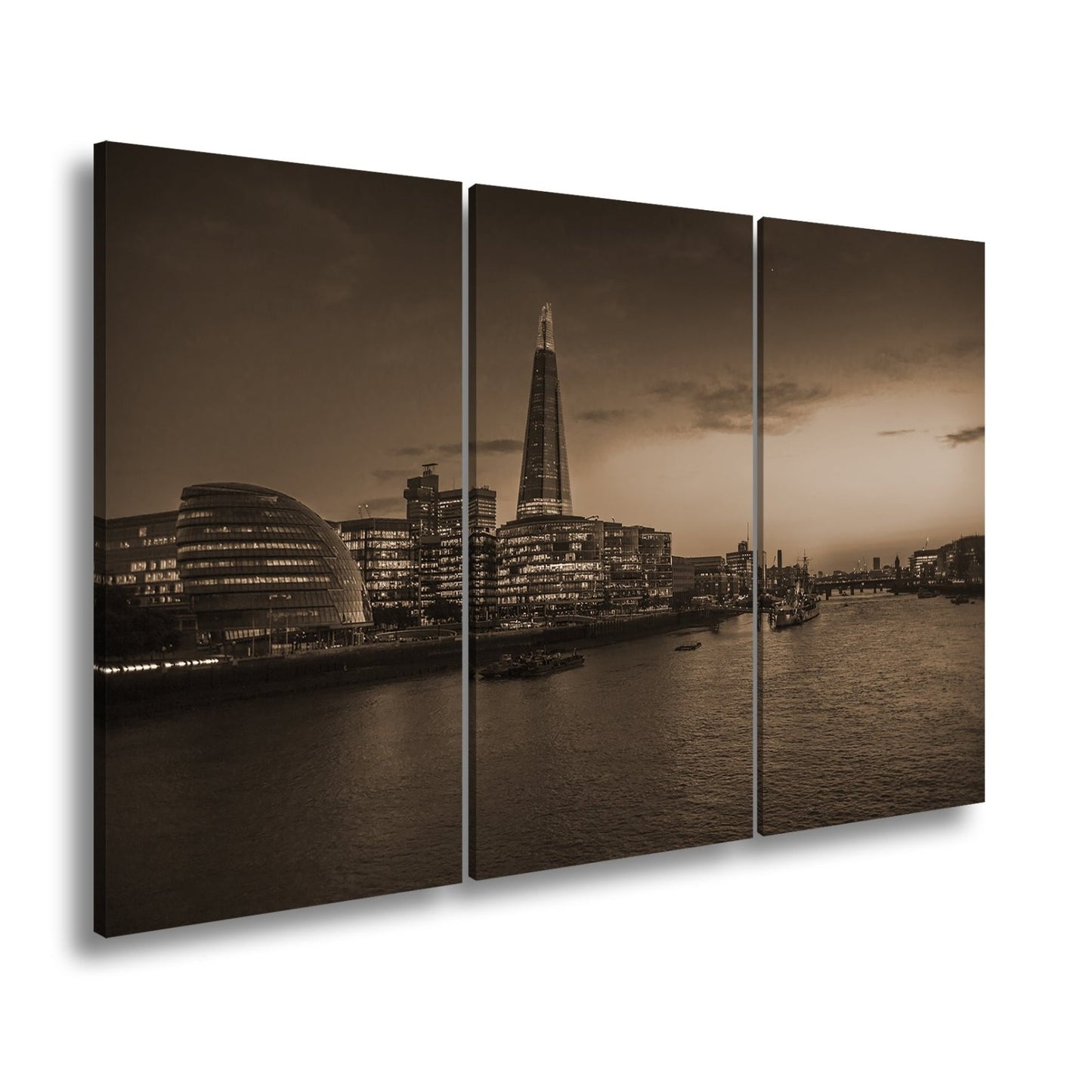 Leinwandbild Stadtlichter am Fluss – London erwacht in der Dämmerung. - deyoli