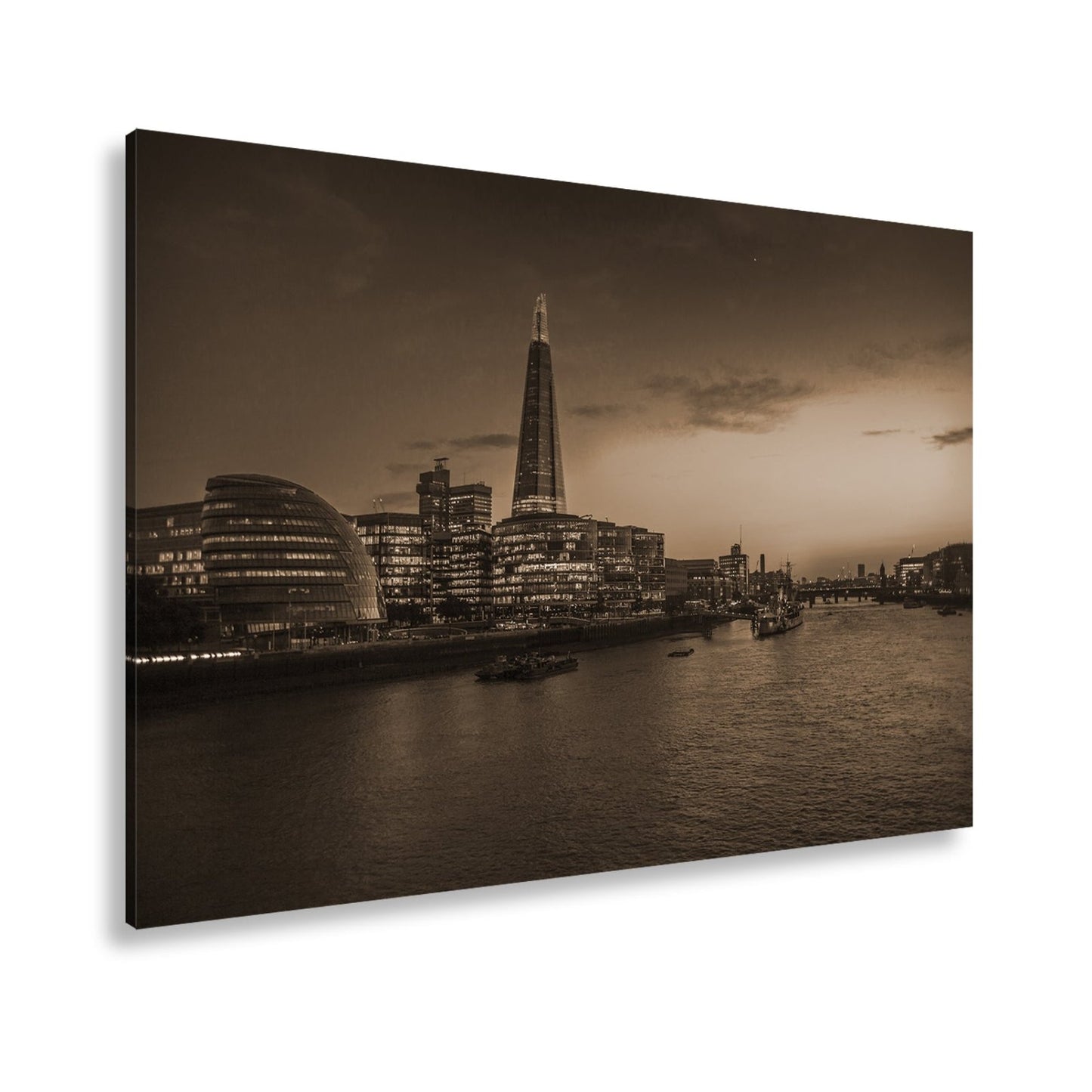 Leinwandbild Stadtlichter am Fluss – London erwacht in der Dämmerung. - deyoli