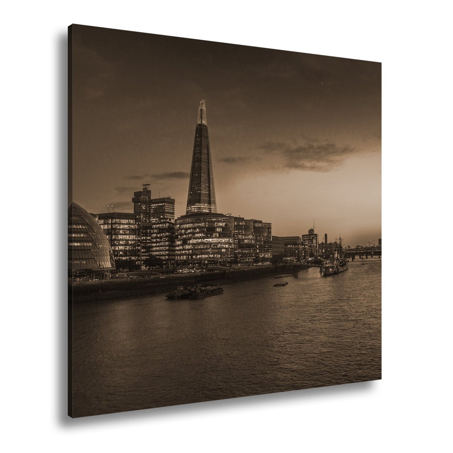 Leinwandbild Stadtlichter am Fluss – London erwacht in der Dämmerung. - deyoli