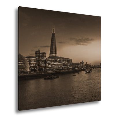 Leinwandbild Stadtlichter am Fluss – London erwacht in der Dämmerung. - deyoli