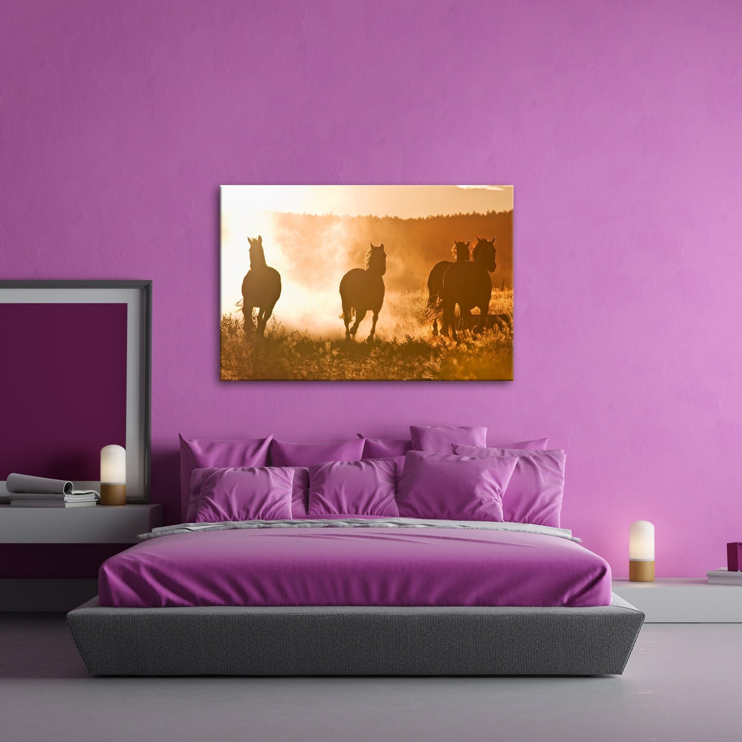 Leinwandbild Staub und Sonnenlicht – galoppierende Schatten der Freiheit - deyoli