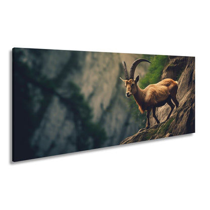 Leinwandbild Steinbock trotzt der Steilwand – ein König der Felsenwelt. - deyoli