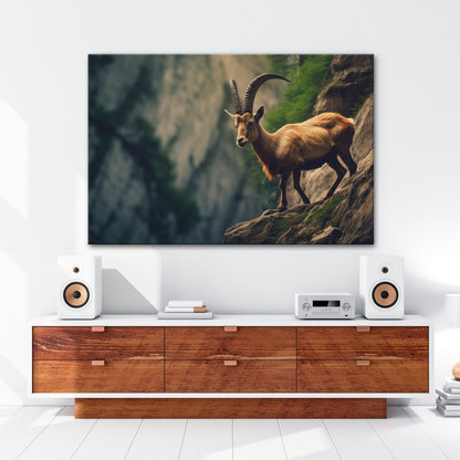 Leinwandbild Steinbock trotzt der Steilwand – ein König der Felsenwelt. - deyoli