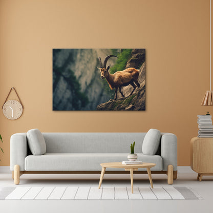 Leinwandbild Steinbock trotzt der Steilwand – ein König der Felsenwelt. - deyoli