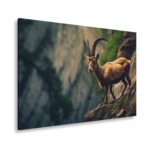 Leinwandbild Steinbock trotzt der Steilwand – ein König der Felsenwelt. - deyoli