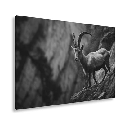 Leinwandbild Steinbock trotzt der Steilwand – ein König der Felsenwelt. - deyoli